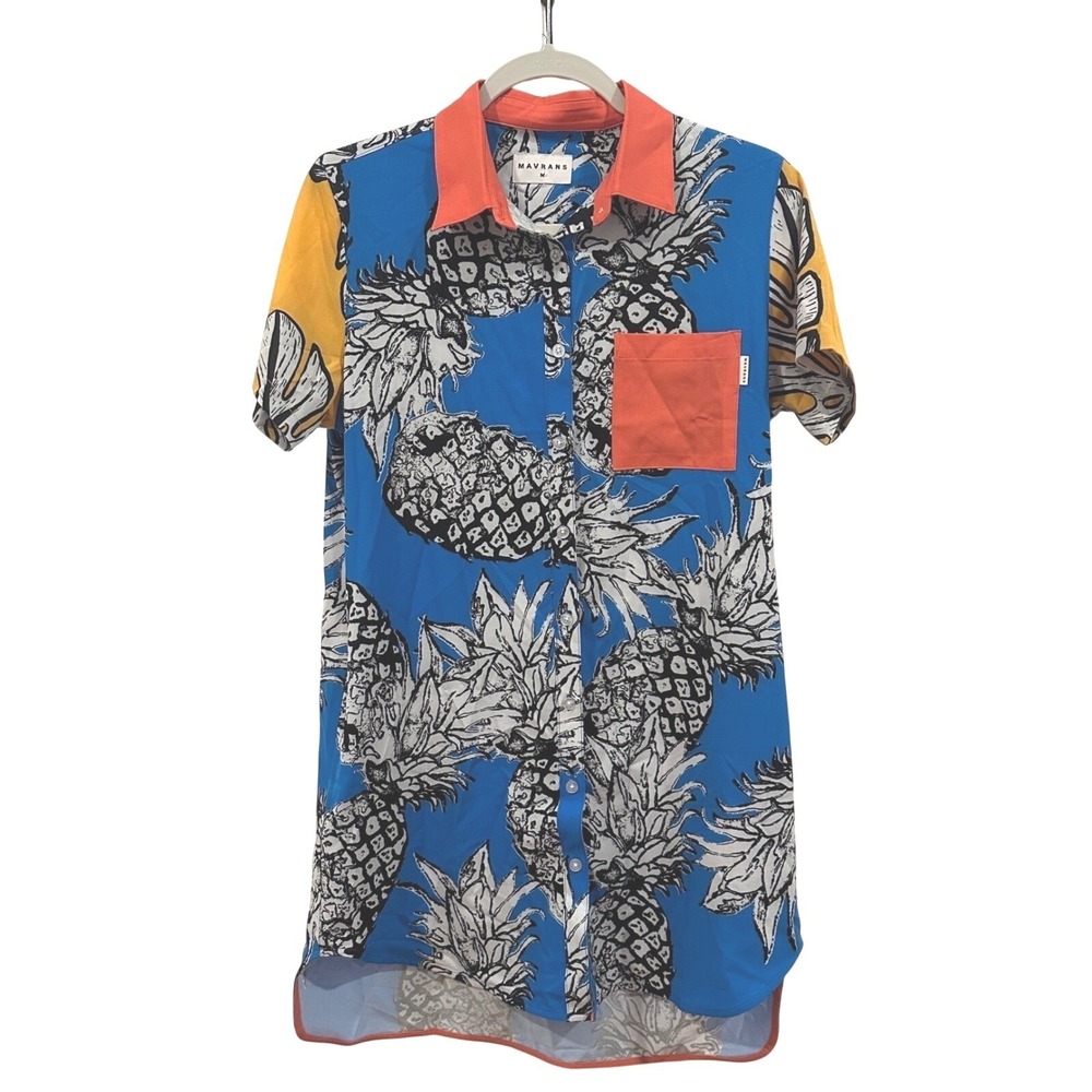 Mavrans Pineapple Tropical Print Shirt Dress M Sustainable Tropical Vacation